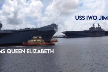 RARE MOMENT: HMS Queen Elizabeth meet USS Iwo Jima in the USA